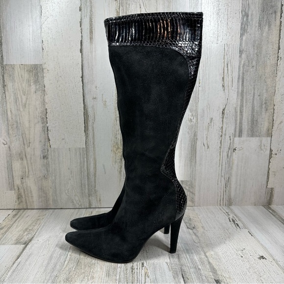 Lord & Taylor Algeria Black Suede High Heeled Boots #1083 - Picture 1 of 12